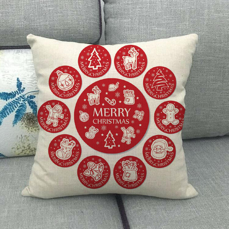 18" Merry Xmas Holiday Throw Pillow Cover - Cotton Linen, Stain-Resistant