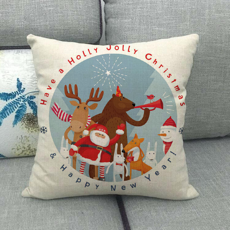 18" Merry Xmas Holiday Throw Pillow Cover - Cotton Linen, Stain-Resistant