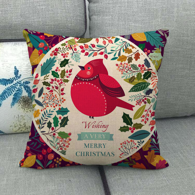 18" Merry Xmas Holiday Throw Pillow Cover - Cotton Linen, Stain-Resistant
