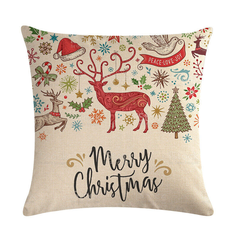 18" Merry Xmas Holiday Throw Pillow Cover - Cotton Linen, Stain-Resistant