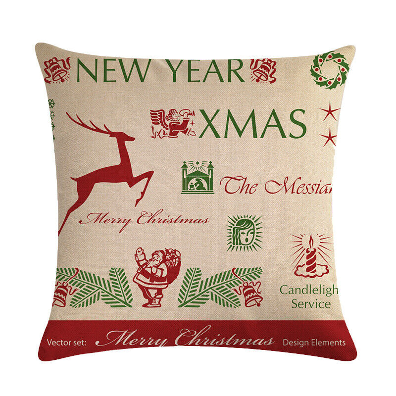 18" Merry Xmas Holiday Throw Pillow Cover - Cotton Linen, Stain-Resistant