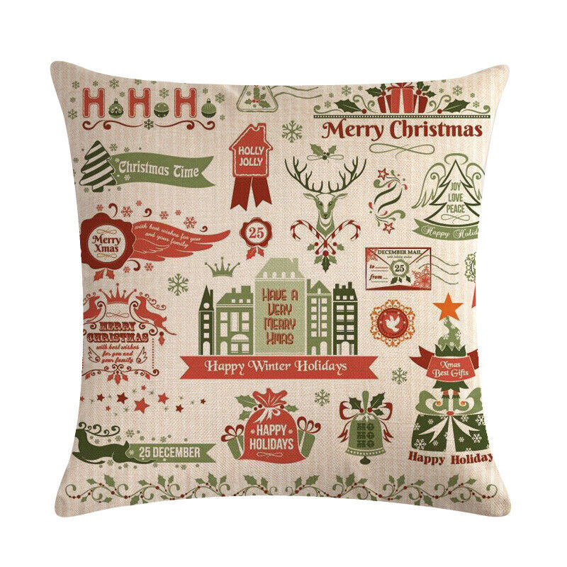 18" Merry Xmas Holiday Throw Pillow Cover - Cotton Linen, Stain-Resistant
