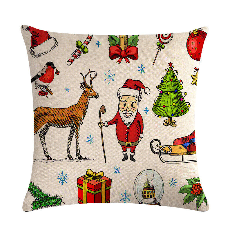 18" Merry Xmas Holiday Throw Pillow Cover - Cotton Linen, Stain-Resistant