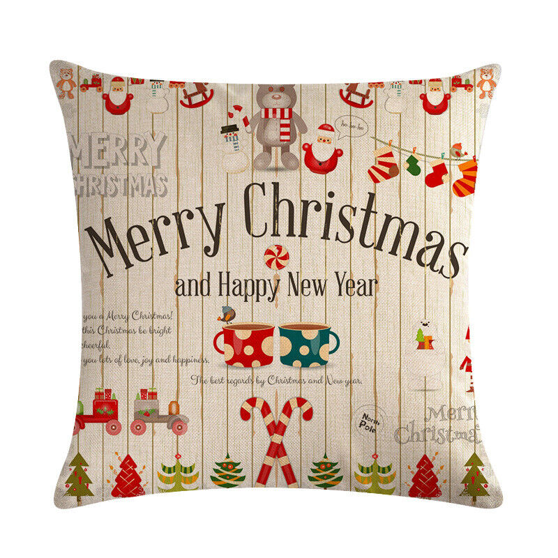 18" Merry Xmas Holiday Throw Pillow Cover - Cotton Linen, Stain-Resistant