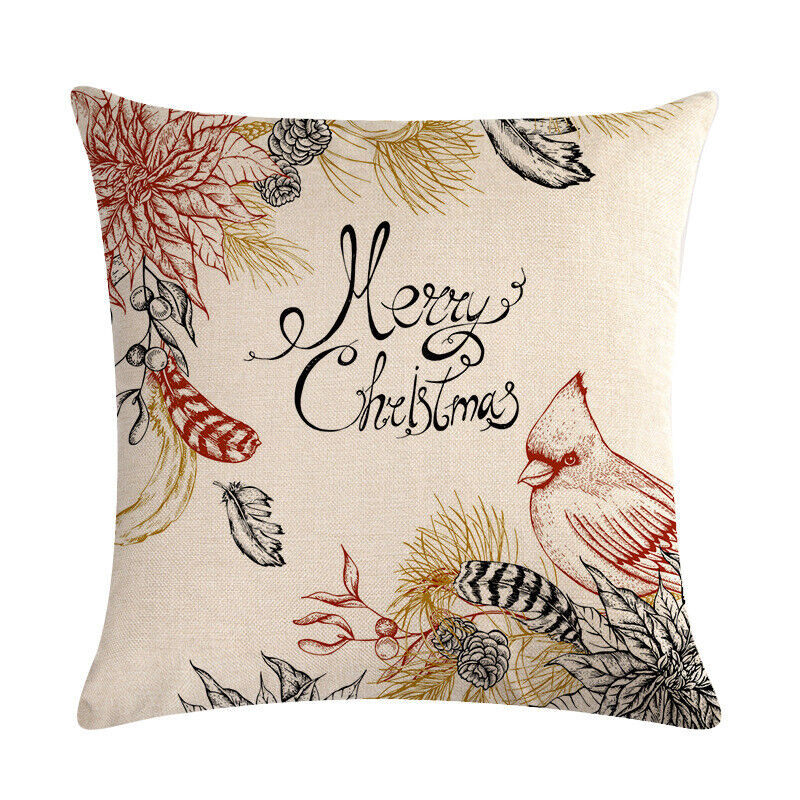 18" Merry Xmas Holiday Throw Pillow Cover - Cotton Linen, Stain-Resistant