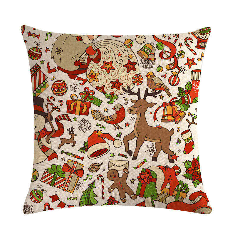18" Merry Xmas Holiday Throw Pillow Cover - Cotton Linen, Stain-Resistant