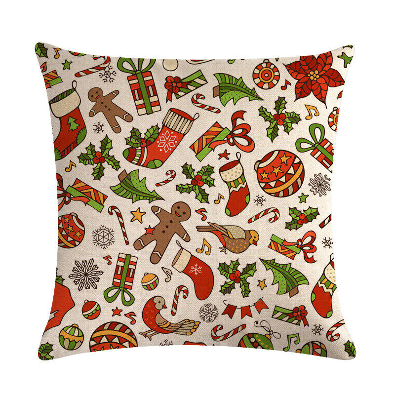 18" Merry Xmas Holiday Throw Pillow Cover - Cotton Linen, Stain-Resistant