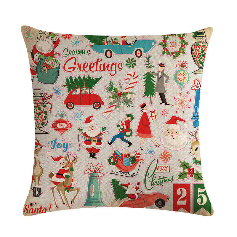 18" Merry Xmas Holiday Throw Pillow Cover - Cotton Linen, Stain-Resistant