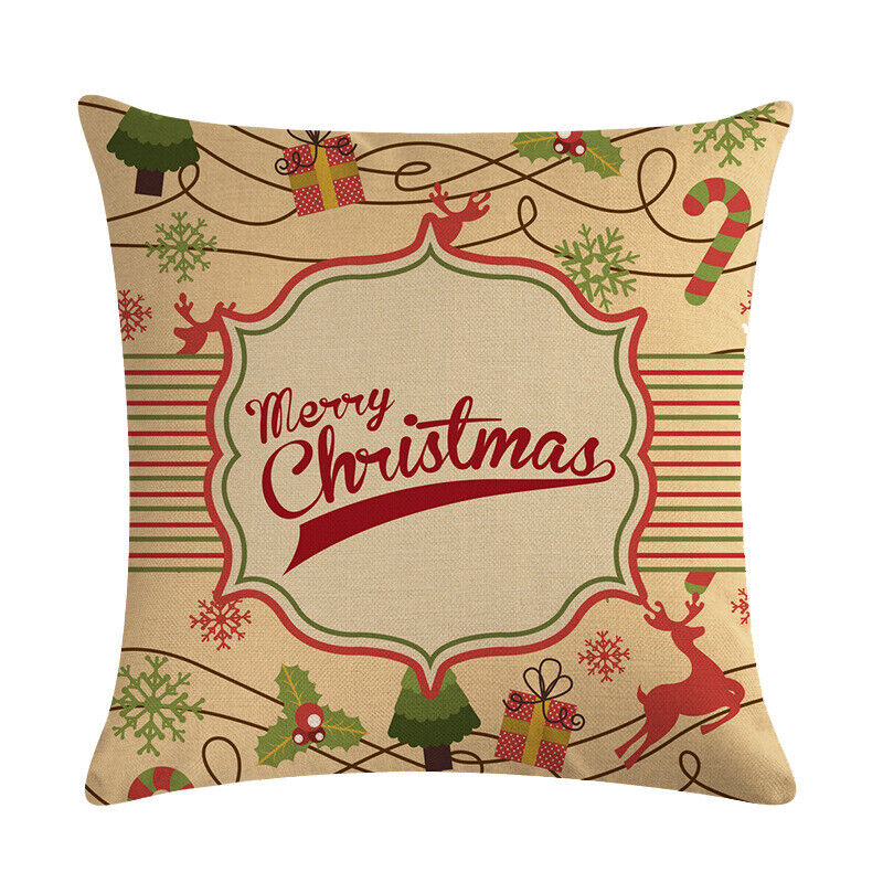 18" Merry Xmas Holiday Throw Pillow Cover - Cotton Linen, Stain-Resistant