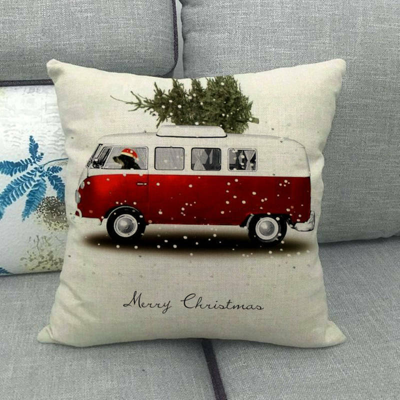 18" Merry Xmas Holiday Throw Pillow Cover - Cotton Linen, Stain-Resistant
