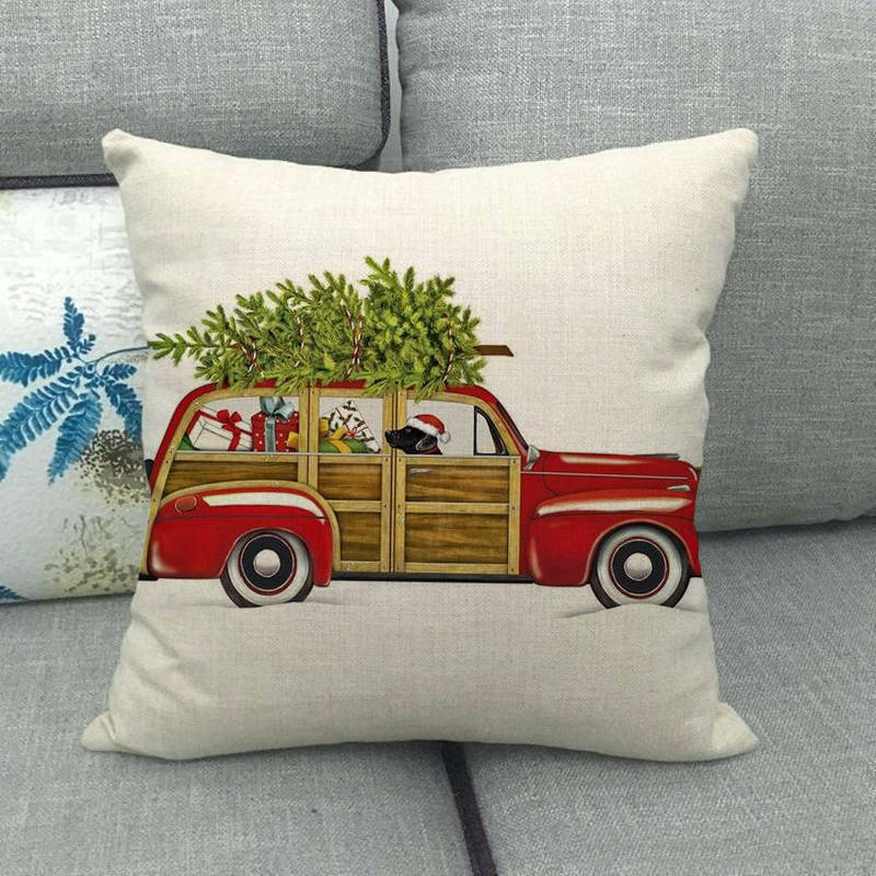 18" Merry Xmas Holiday Throw Pillow Cover - Cotton Linen, Stain-Resistant
