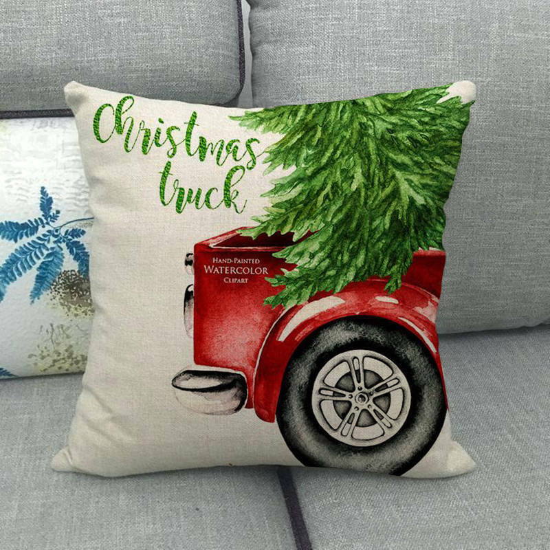 18" Merry Xmas Holiday Throw Pillow Cover - Cotton Linen, Stain-Resistant