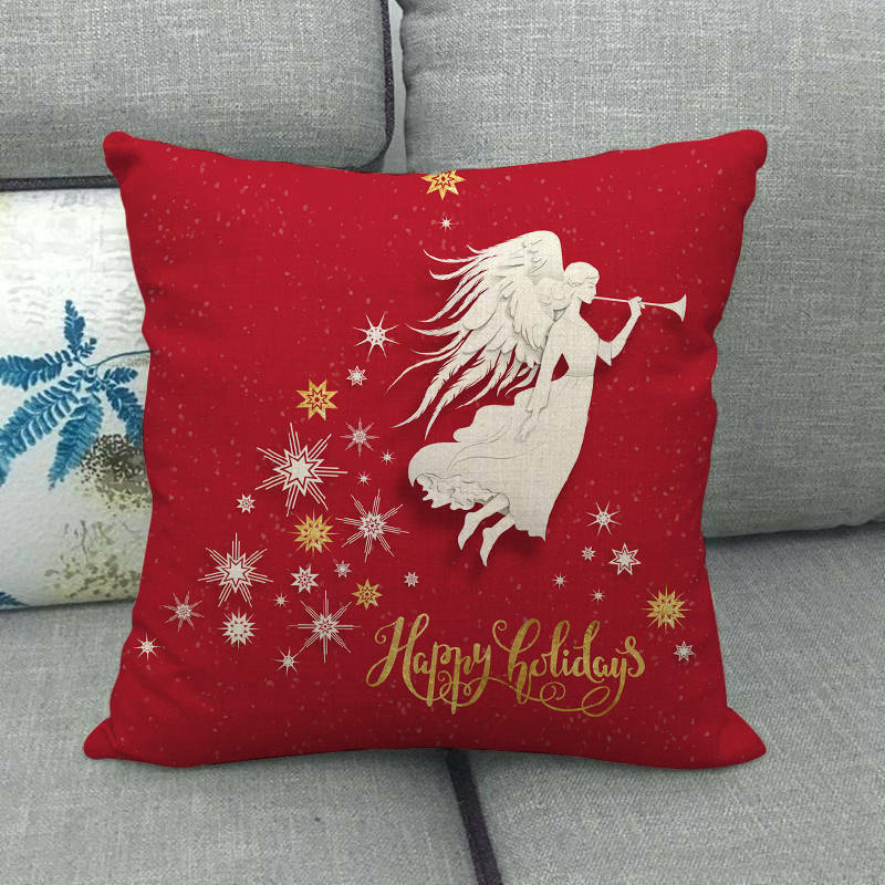 18" Merry Xmas Holiday Throw Pillow Cover - Cotton Linen, Stain-Resistant
