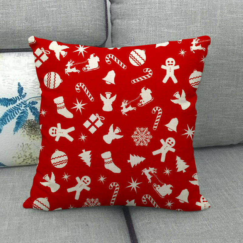 18" Merry Xmas Holiday Throw Pillow Cover - Cotton Linen, Stain-Resistant