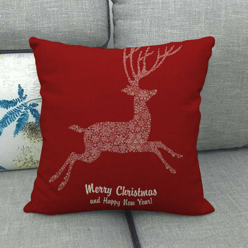 18" Merry Xmas Holiday Throw Pillow Cover - Cotton Linen, Stain-Resistant