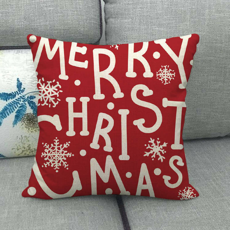 18" Merry Xmas Holiday Throw Pillow Cover - Cotton Linen, Stain-Resistant