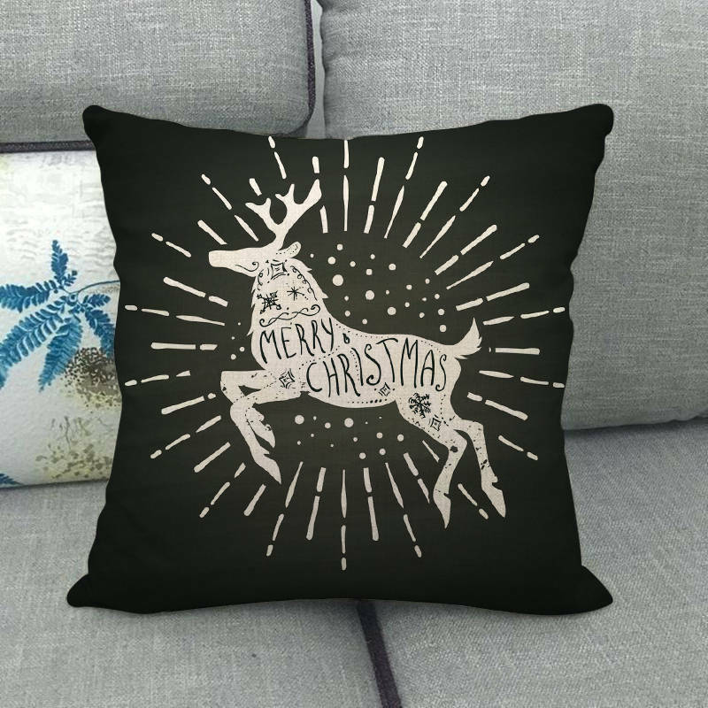 18" Merry Xmas Holiday Throw Pillow Cover - Cotton Linen, Stain-Resistant