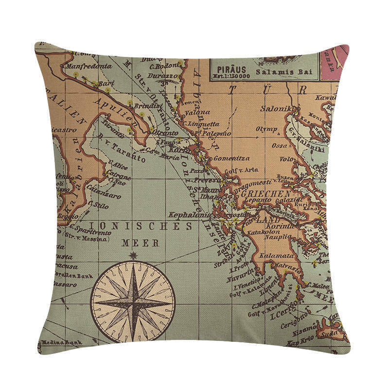 Vintage World Map Throw Pillow Cover 18x18 Eco-Friendly Cotton Linen