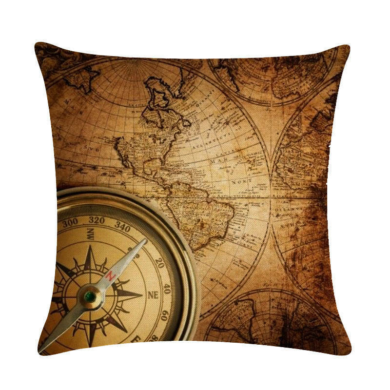 Vintage World Map Throw Pillow Cover 18x18 Eco-Friendly Cotton Linen