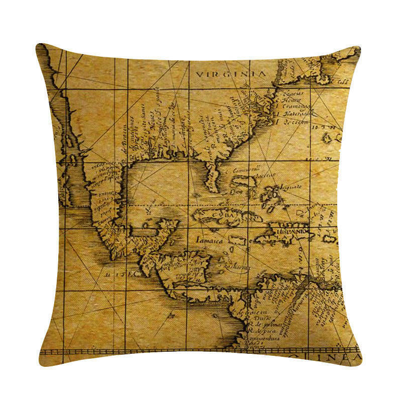 Vintage World Map Throw Pillow Cover 18x18 Eco-Friendly Cotton Linen