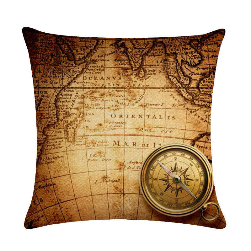 Vintage World Map Throw Pillow Cover 18x18 Eco-Friendly Cotton Linen