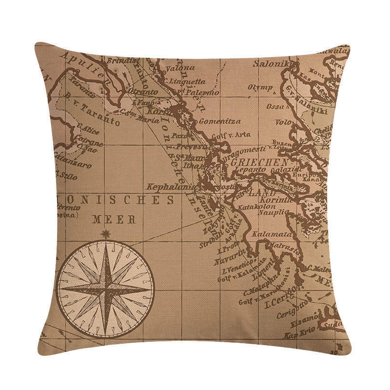 Vintage World Map Throw Pillow Cover 18x18 Eco-Friendly Cotton Linen