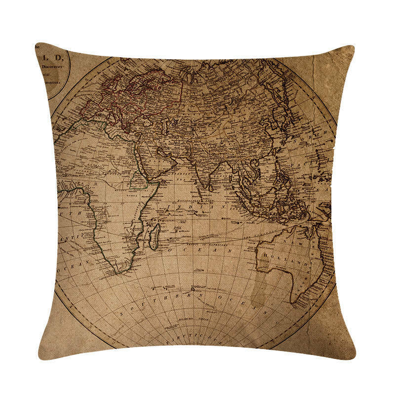 Vintage World Map Throw Pillow Cover 18x18 Eco-Friendly Cotton Linen