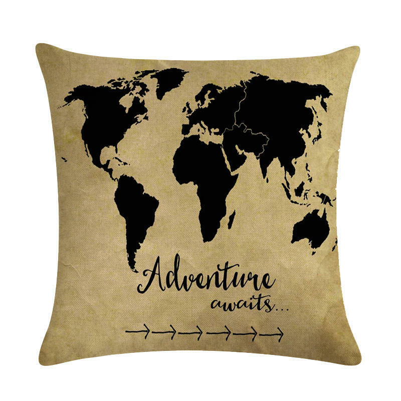 Vintage World Map Throw Pillow Cover 18x18 Eco-Friendly Cotton Linen