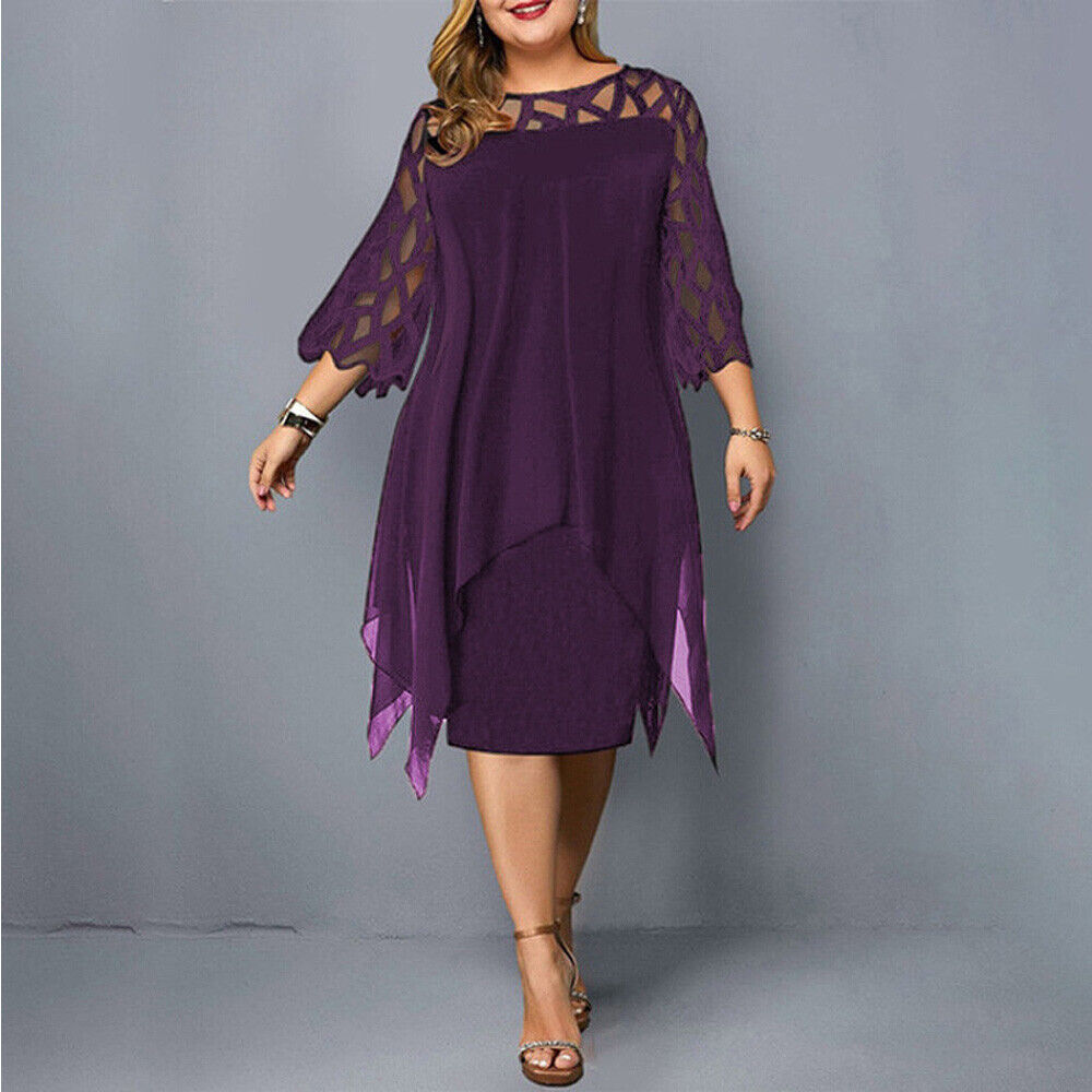 Plus Size Elegant Midi Dress with Lace Sleeves