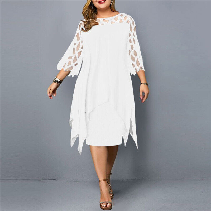 Plus Size Elegant Midi Dress with Lace Sleeves