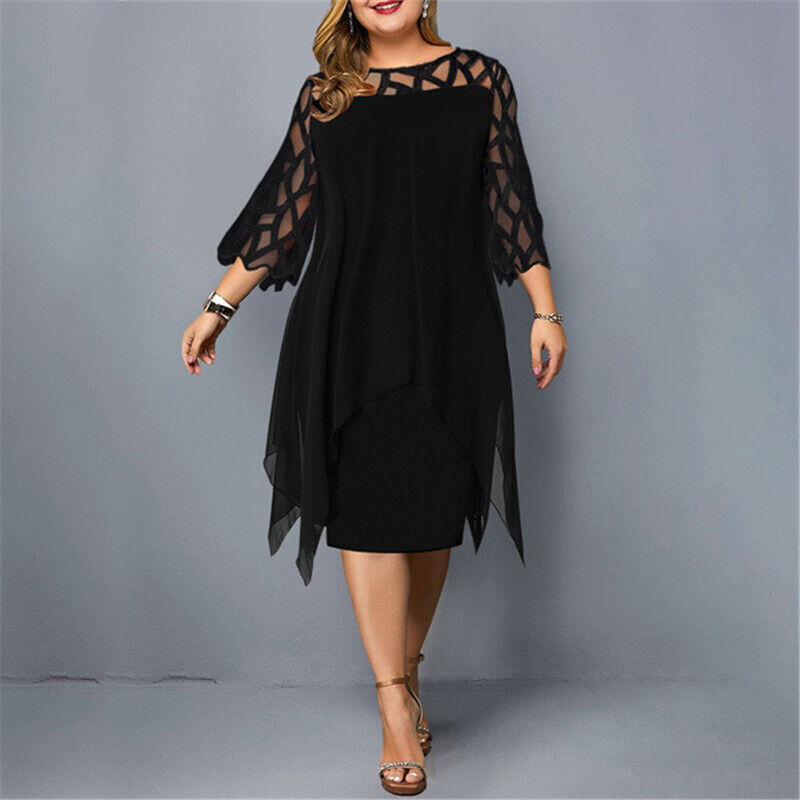 Plus Size Elegant Midi Dress with Lace Sleeves