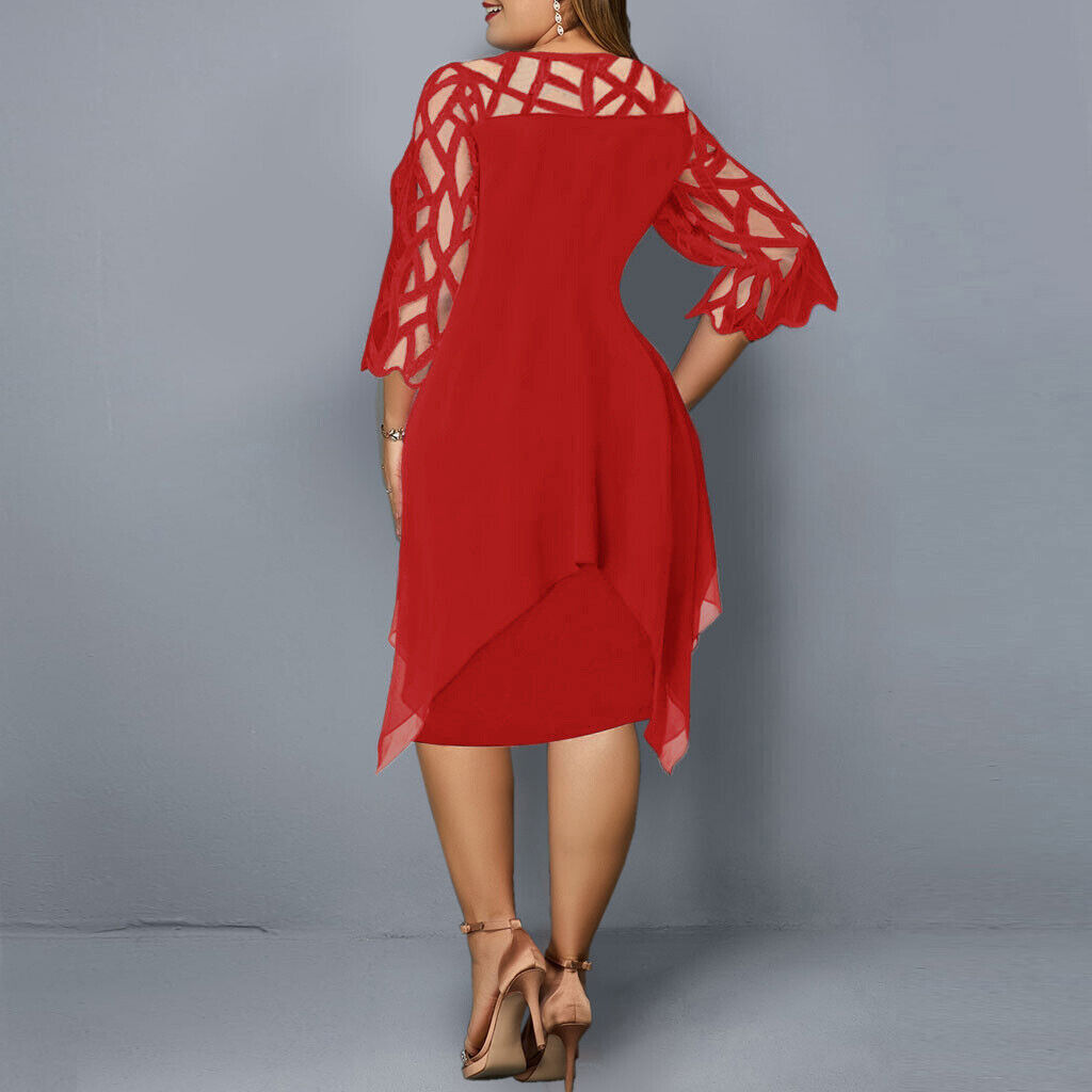 Plus Size Elegant Midi Dress with Lace Sleeves