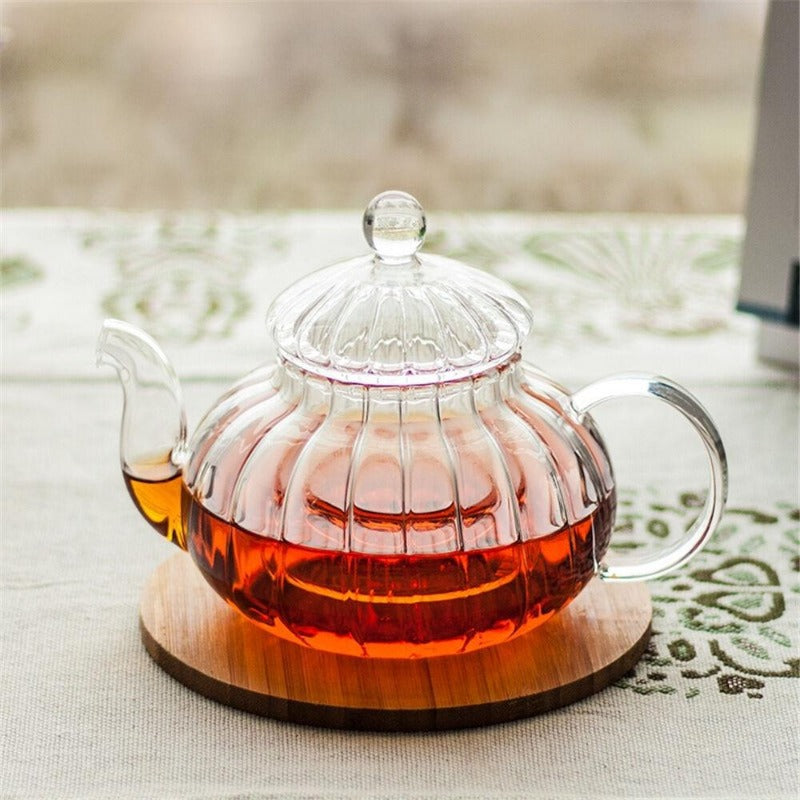 Clear Borosilicate Glass Teapot Set with 6 Cups and Candle Holder