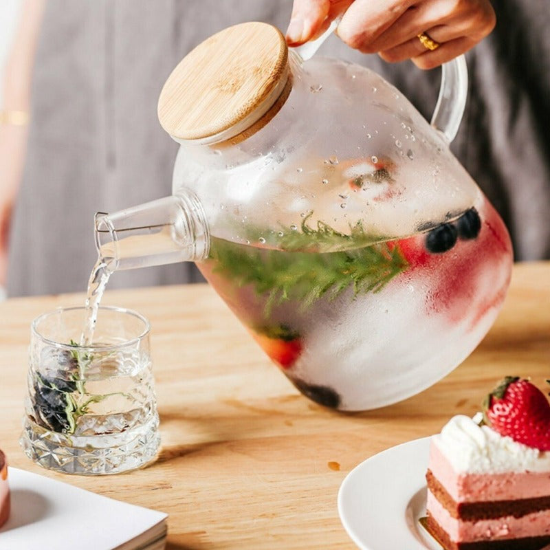 Scandinavian Borosilicate Glass Teapot Set with Oak Tray and Cups