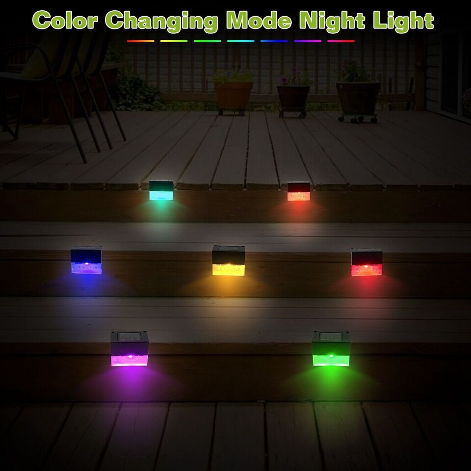 Solar Deck Lights with Color Changing Modes - Warm White and 7-Color Outdoor Step Lights