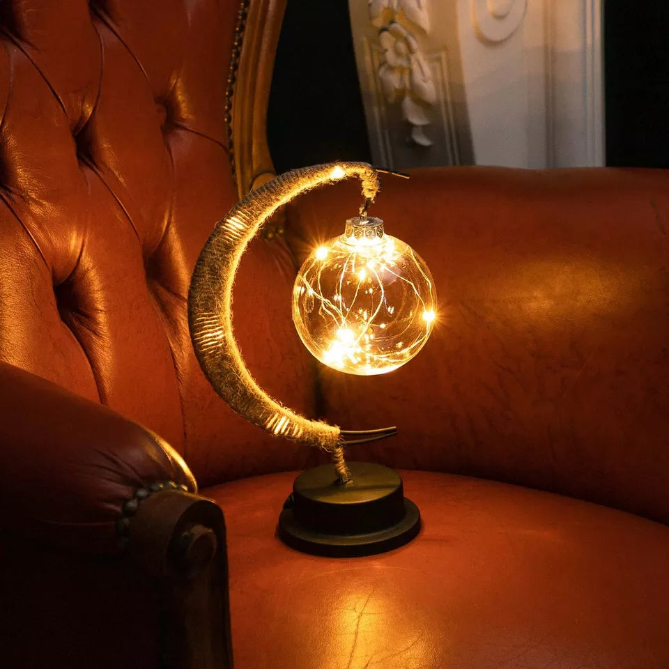 LED Moon Light Table Lamp - Glass Construction, Battery Operated