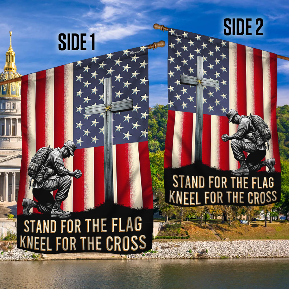 American Flag with Cross - Veteran Kneeling Christ Flag