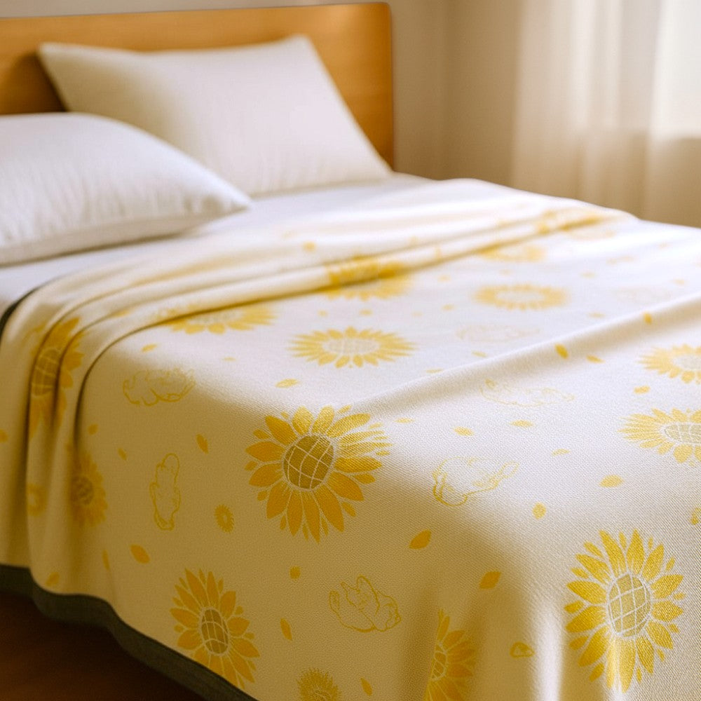 Sunflower Print Cotton Throw Blanket