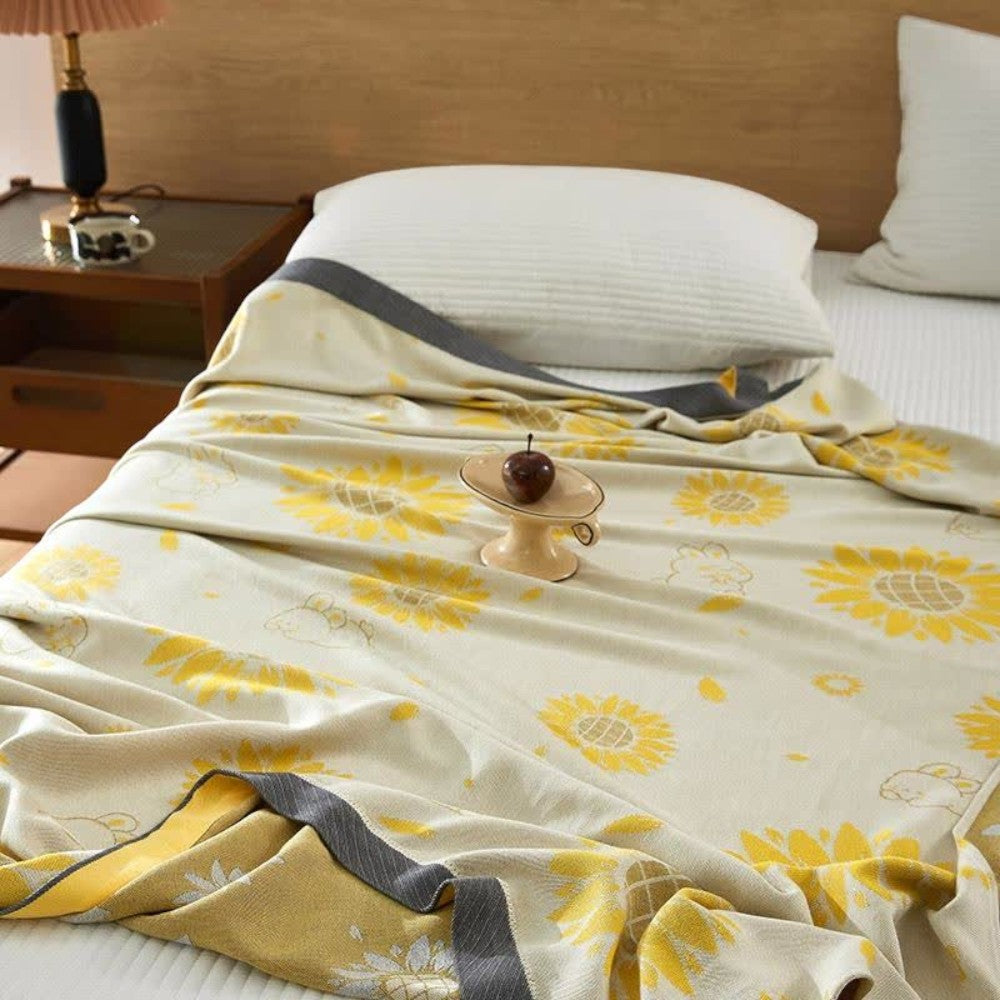 Sunflower Print Cotton Throw Blanket