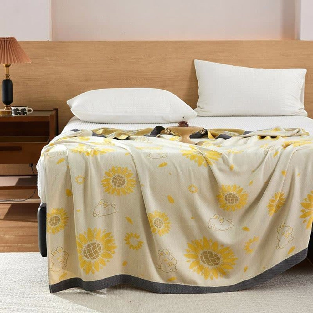 Sunflower Print Cotton Throw Blanket