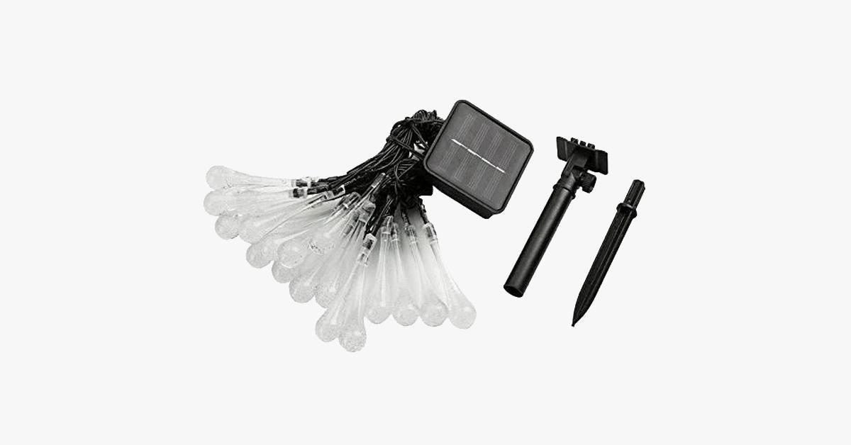 Solar-Powered Waterproof Raindrop String Lights - 30 LEDs, 19.6 ft