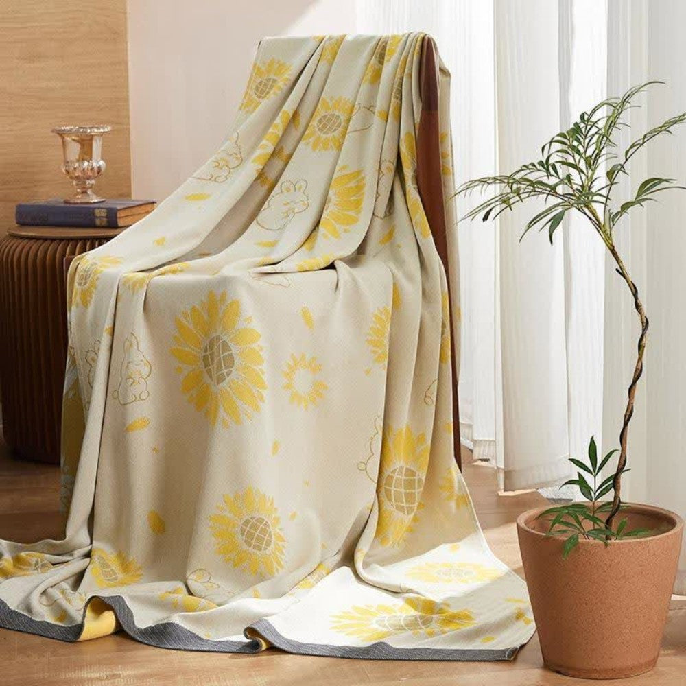 Sunflower Print Cotton Throw Blanket