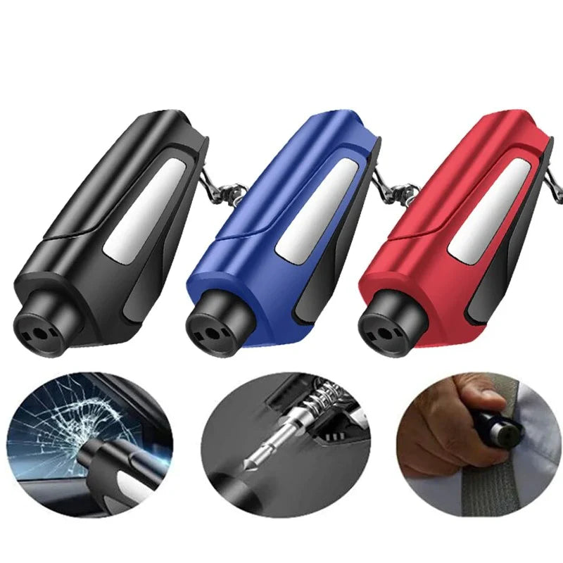 Compact Safety Hammer with Glass Breaker and Seat Belt Cutter