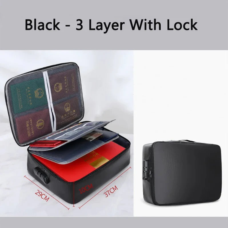 Fireproof Water-Resistant Document Organizer with Zipper and Handle