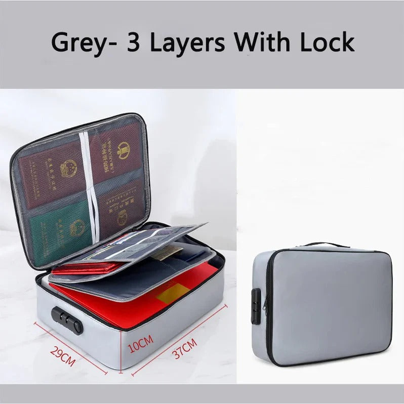 Fireproof Water-Resistant Document Organizer with Zipper and Handle