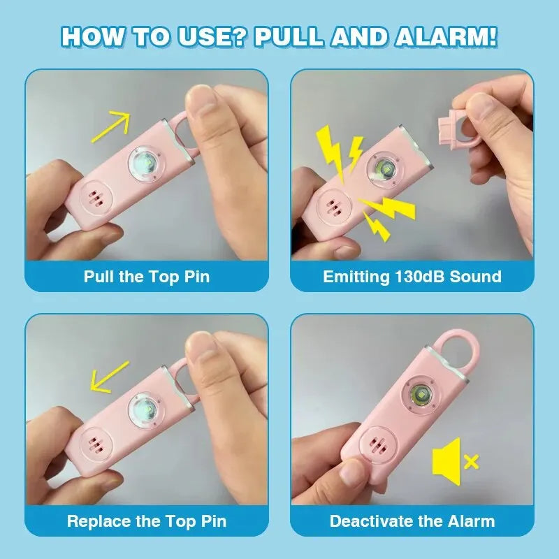 Personal Safety Alarm Keychain with 130 dB Siren and Flashlight