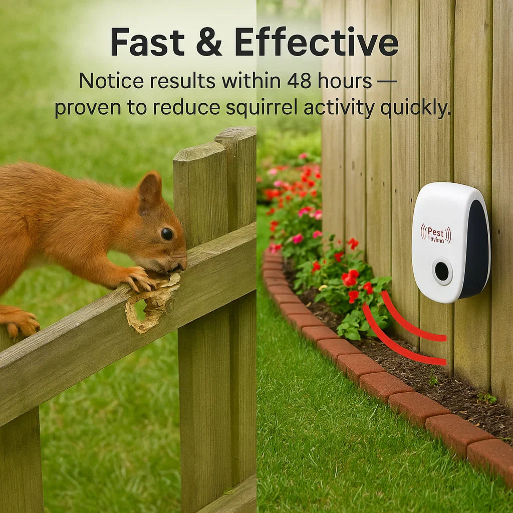 Ultrasonic Pest Repeller for Squirrels and Rodents - Silent Chemical-Free Protection
