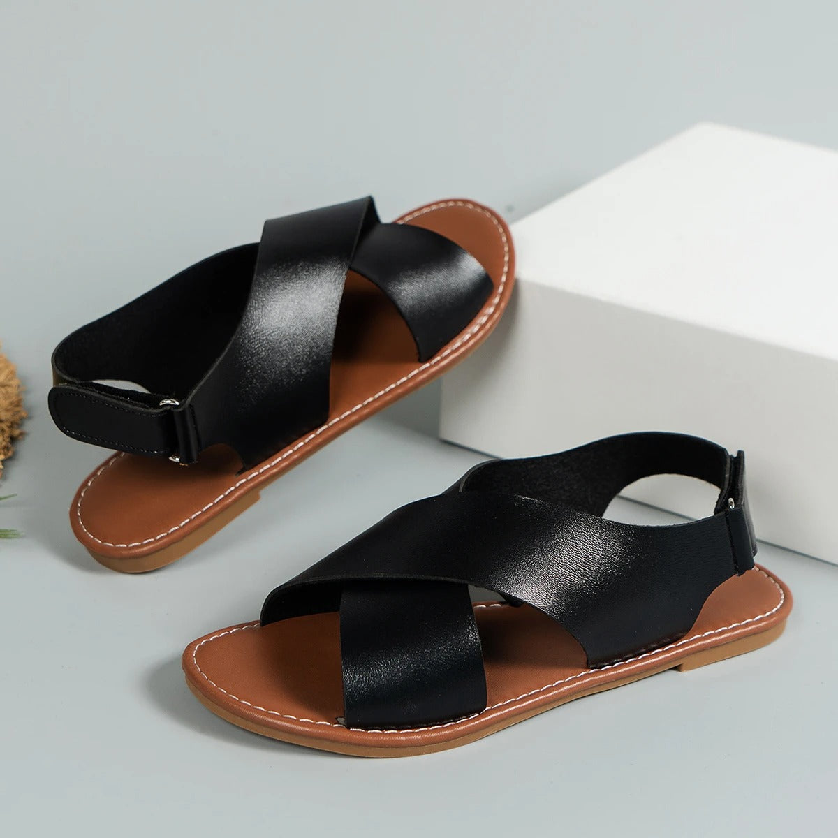 Women's Adjustable Leather Sandals with Buckle