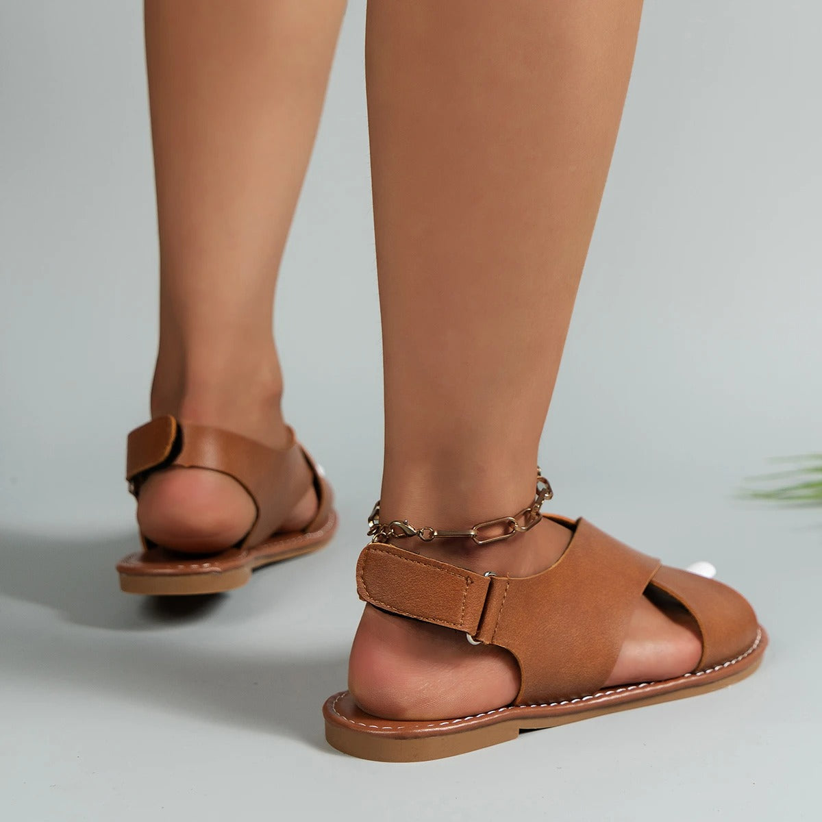 Women's Adjustable Leather Sandals with Buckle