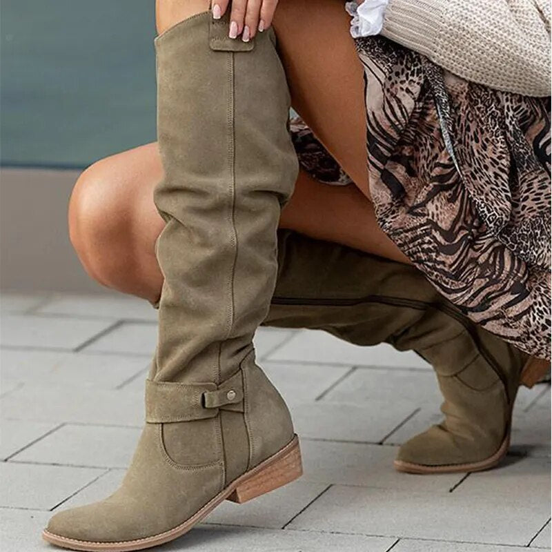 Knee-High Soft Suede Boots for Women